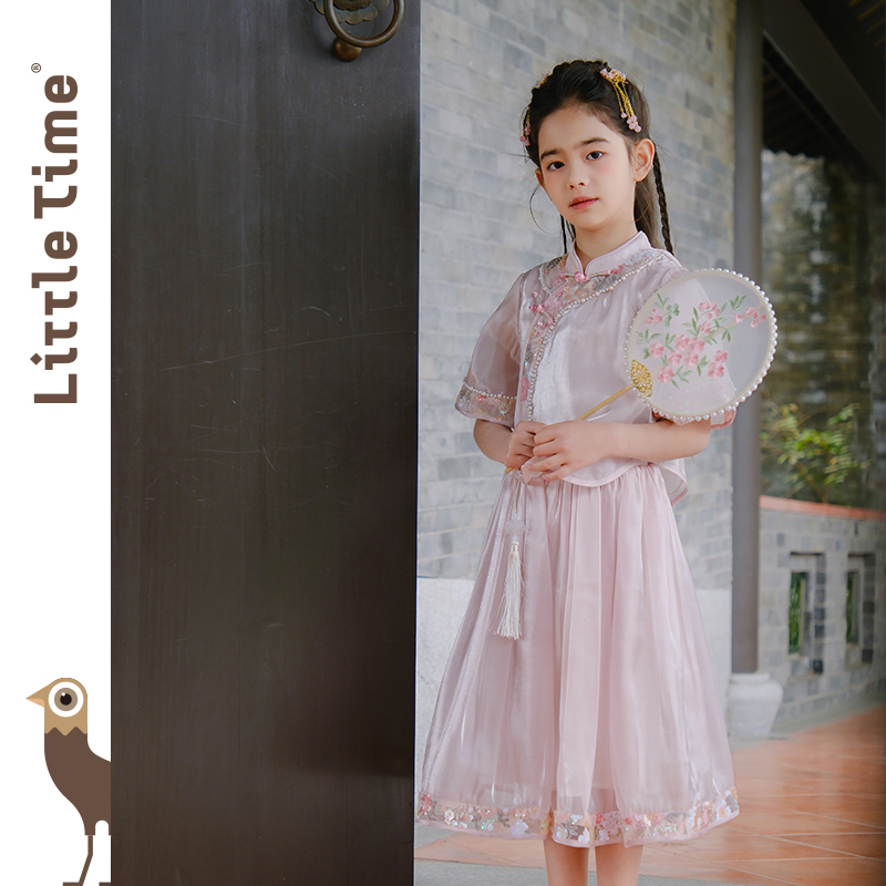 littletime女童中国风汉服套装裙2024新款夏装小女孩新中式两件套 - 图0