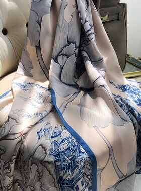 杭州丝绸莫兰迪灰色缎面丝巾真丝女春秋季长款桑蚕丝围巾披肩两用
