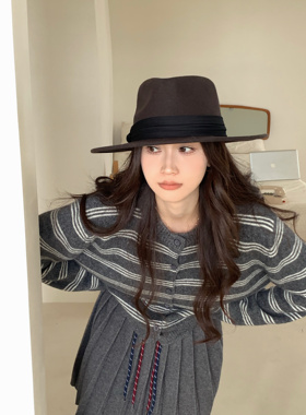 秋冬韩版新款澳洲羊毛小众法式复古高级爵士顶礼帽女英伦百搭毡帽