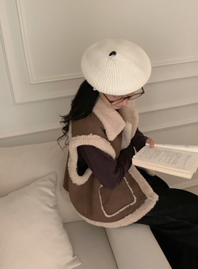 Mona同款小众设计红色羊毛针织贝雷帽女法式白色马海毛飞碟画家帽