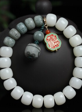 天然白玉菩提根手链DIY七彩琉璃醒狮配饰品男女士单圈款手串佛珠