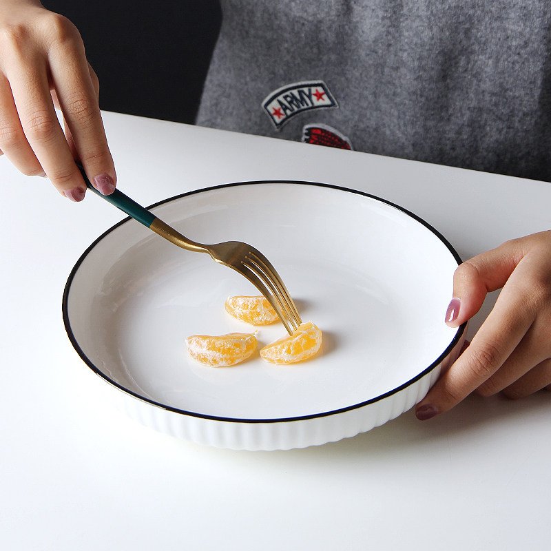 怀瑾北欧风盘子菜盘家用陶瓷碟子黑边线汤盘早餐盘饭盘6个套装,淘宝优惠券,粉丝福利购,淘宝优惠卷