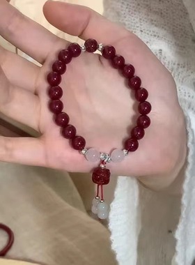 新中式新年喜庆手镯醒狮手串朱砂红手链国风复古手饰小众设计感