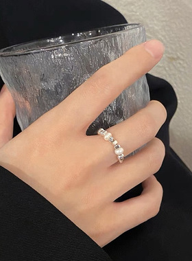 不规则碎银子珍珠戒指女轻奢小众设计高级感食指戒时尚个性指环