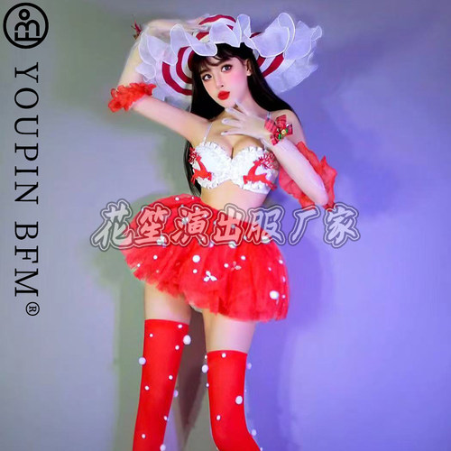 酒吧gogo演出服圣诞节红色性感花边服装裙子夜店舞队B组表演服DS - 图2