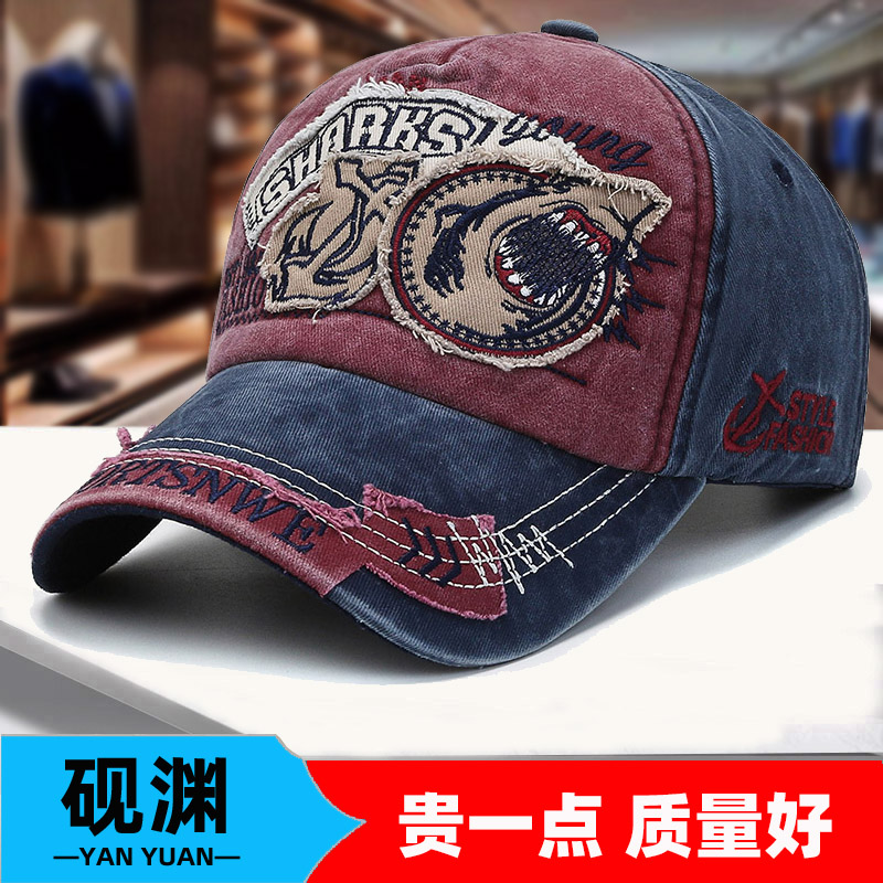 帽子男韩版百搭鸭舌帽软顶水洗牛仔帽女刺绣棒球帽休闲遮阳防晒帽