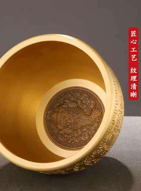 招财进宝百福铜缸聚宝盆纯黄铜米缸客厅摆件聚财小铜盆存钱罐朋友
