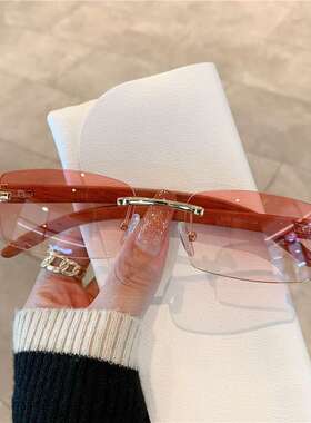 欧美无框墨镜女冬复古小框情侣2024新款时尚茶色太阳镜男防紫外线