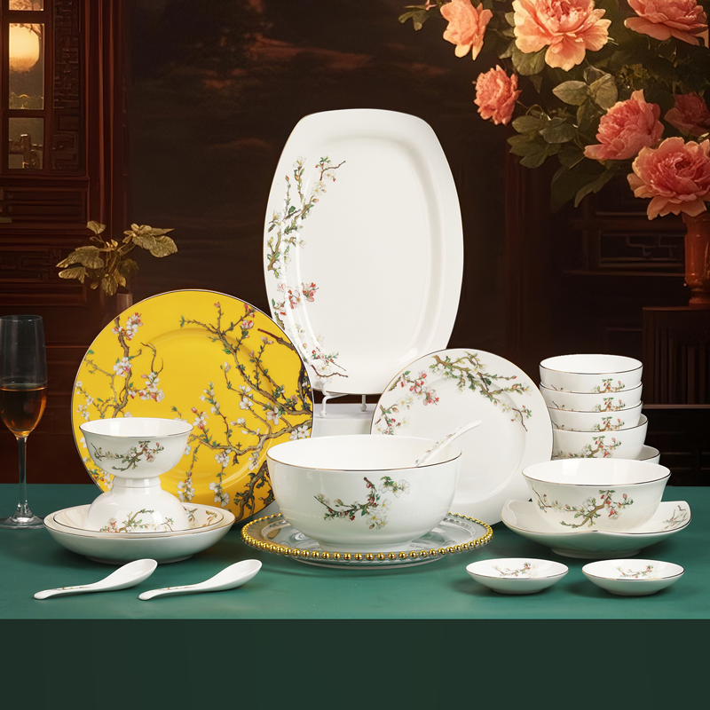 顺祥陶瓷骨瓷碗盘套装家用碗碟乔迁之喜入宅碗超级好看的饭碗餐具,淘宝优惠券,粉丝福利购,淘宝优惠卷