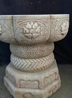 汉白玉做旧石雕鱼缸天然