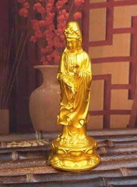 黄铜实心观家音菩萨西方三圣像阿佛弥陀佛像观黄铜观音音站像用供