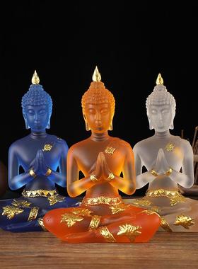 新款坐佛像泰式泰国佛印度佛东南亚水琉璃树脂贴金箔摆件源头厂家