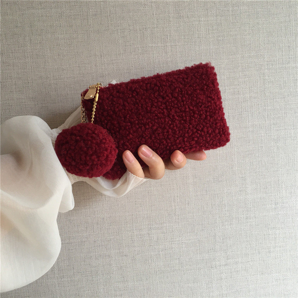 毛毛钱包女复古红色拉链小巧零钱袋迷你卡夹新款驾驶证钥匙手拿包,淘宝优惠券,粉丝福利购,淘宝优惠卷