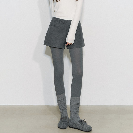 CyNi Whispering Short Chapter Lässige und vielseitige Freizeithose mit hoher Taille und weitem Bein, graue Wollshorts, gerade Stiefelhose