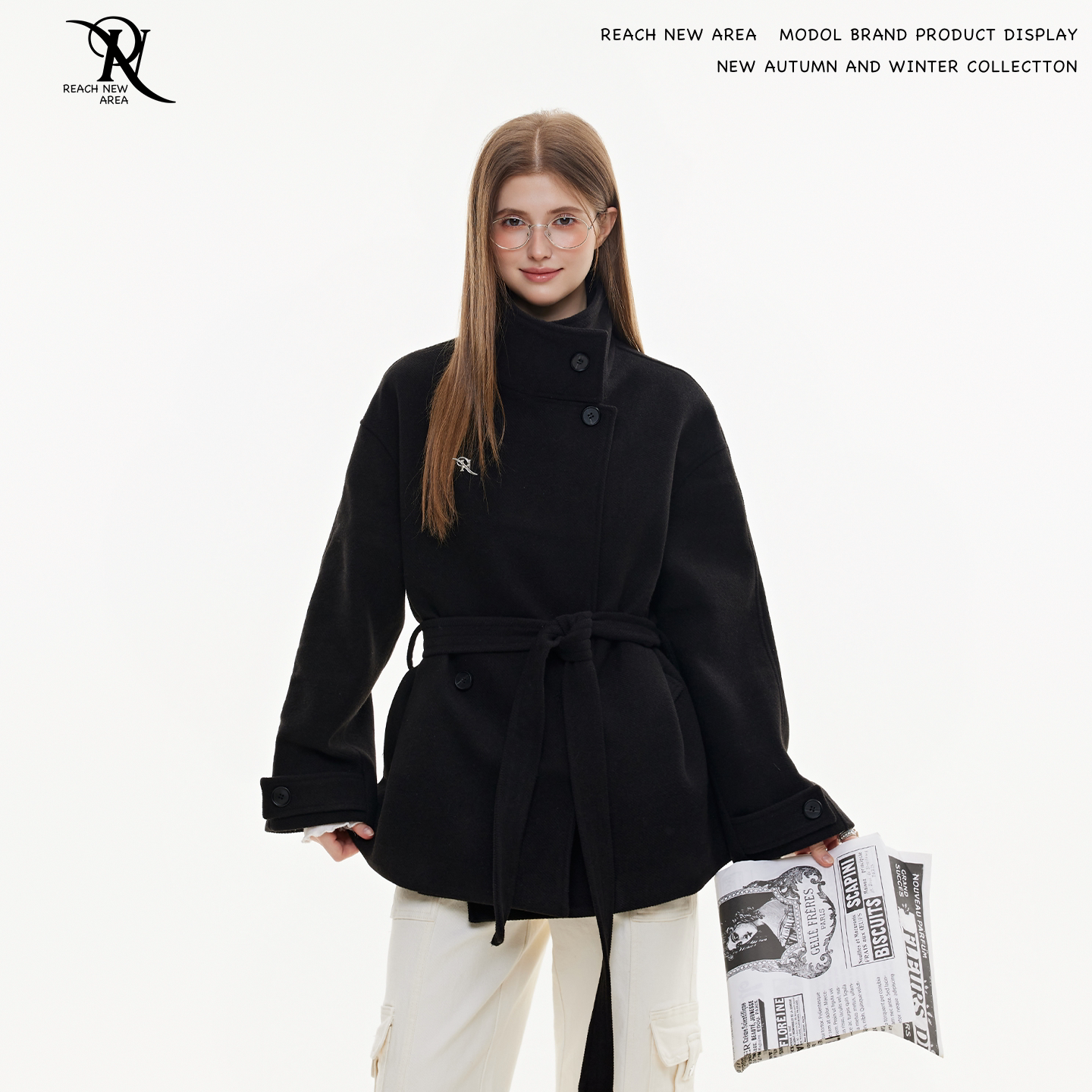 REACH原创春秋高级感金属标黑色西装外套女收腰气质百搭呢料上衣