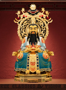 纯铜鎏金三清道祖彩绘摆件