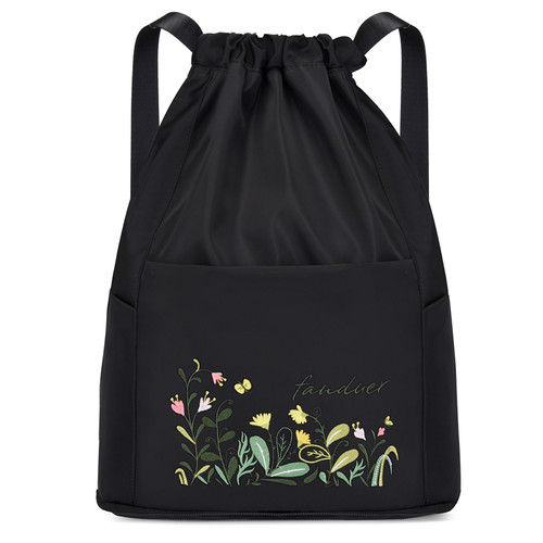 定制束口袋双肩包男女轻便抽绳刺绣简易旅行折叠健身防水运动背包-图0