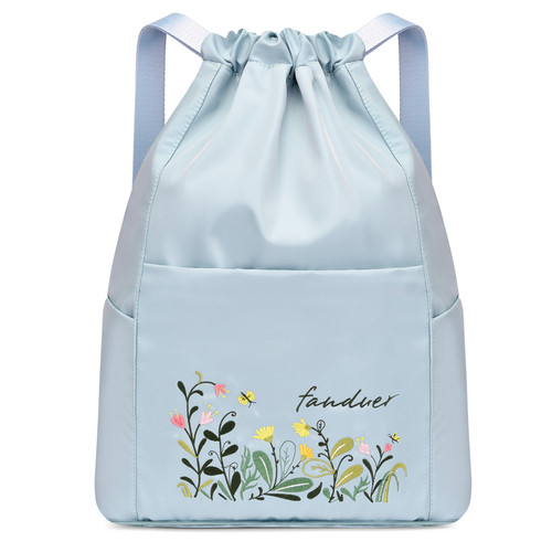 定制束口袋双肩包男女轻便抽绳刺绣简易旅行折叠健身防水运动背包-图1