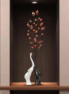 入户玄关大象摆件客厅轻奢高档壁龛花瓶仿真绿植艺术品高级感装饰