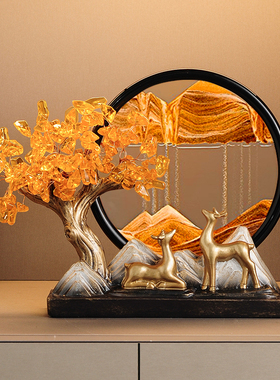 福鹿发财树流沙画摆件办公室客厅电视柜酒柜装饰乔迁开业大吉礼物