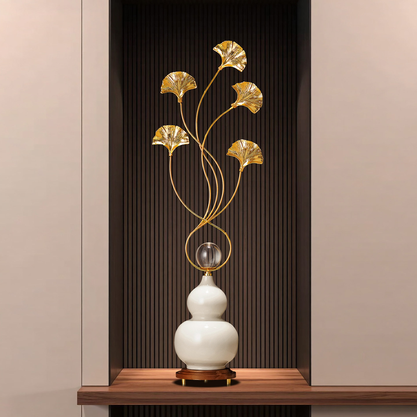 入户玄关银杏叶玄关摆件轻奢客厅电视柜高档节节高升葫芦乔迁礼物,淘宝优惠券,粉丝福利购,淘宝优惠卷