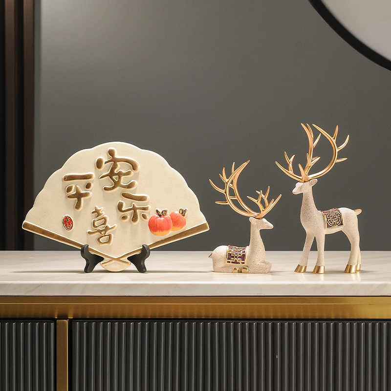 中国风平安喜乐扇子酒柜摆件客厅玄关电视柜书房办公室陶瓷装饰品 - 图2