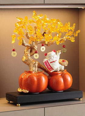 事事如意柿子招财猫发财树摆件客厅招财中式客厅搬家乔迁新居礼品