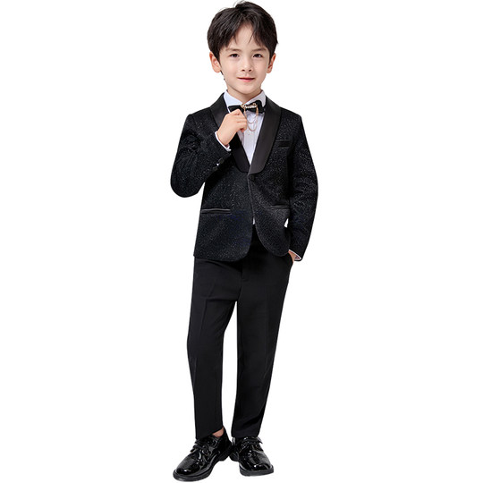 罗蒙儿童西装套装男童2025新款主持人礼服男孩走秀西服黑色演出服
