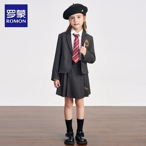 罗蒙女童学院风套装春秋款2025新款韩版儿童小西套装网红洋气制服