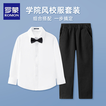 Romont childrens white shirt chorus performed with gushed girl boy acting black western pants school uniform suit suit