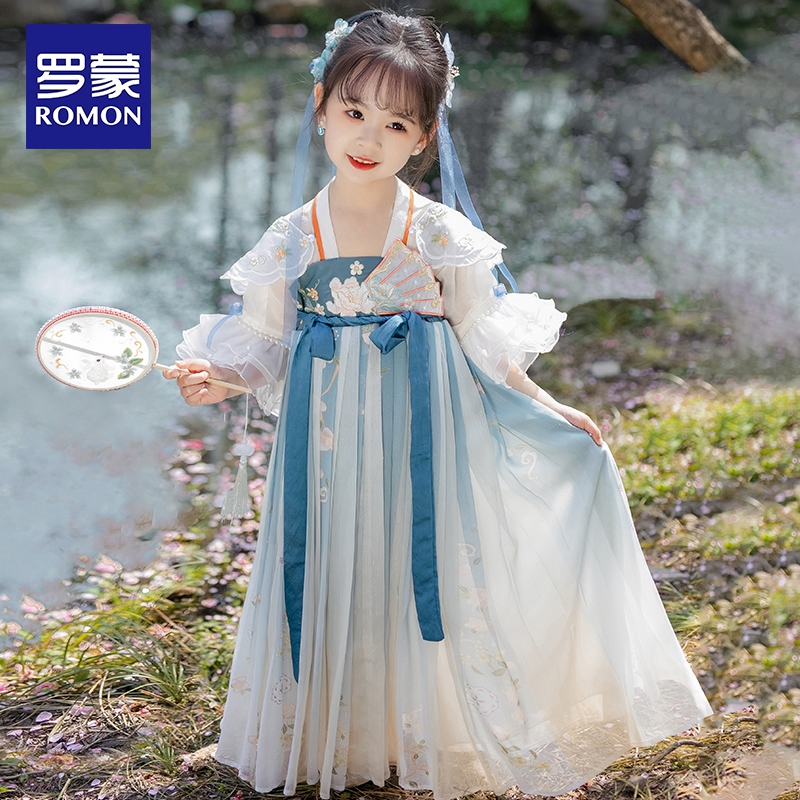 罗蒙女童汉服超仙襦裙2024新款古风儿童古装新中式演出服中秋节秋