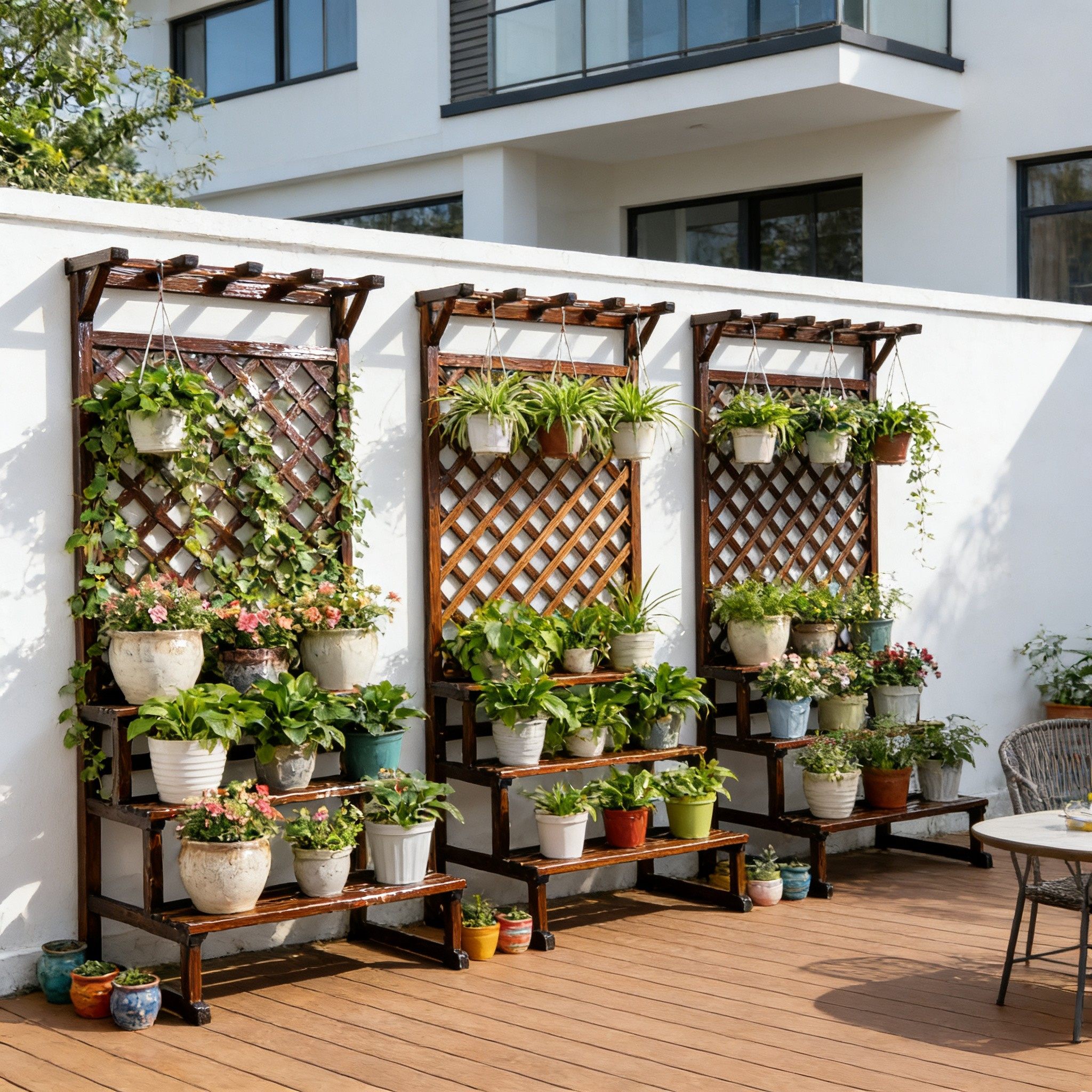 阳台花架落地式多层阶梯花架子室内客厅网格置物花盆架防腐木花架,淘宝优惠券,粉丝福利购,淘宝优惠卷