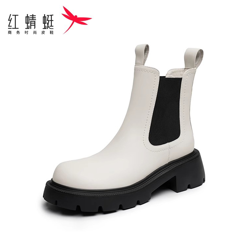 REDDRAGONFLY/红蜻蜓秋冬短筒厚底系带马丁靴时尚帅气中筒机车靴
