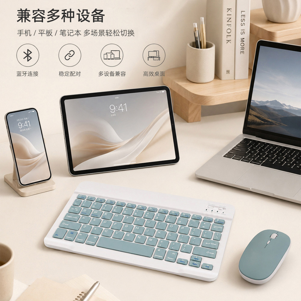 蓝牙无线键盘适用于苹果iPad可充电华为MatePad联想pro安卓手机iOS鼠标女生可爱外接键盘滑鼠M6静音打字套装