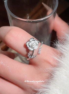 超仙锆石滴油珍珠花朵开口戒指