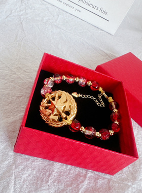 七夕情人节创意礼物消嫂饰品红色琉璃爆珠领花编织手链