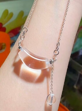 天然白水晶弯管锁骨链吊坠项链女
