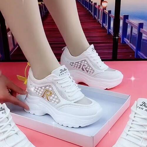 断码品牌女鞋内增高小白鞋女镂空网面厚底老爹鞋时尚运动休闲鞋女 - 图1