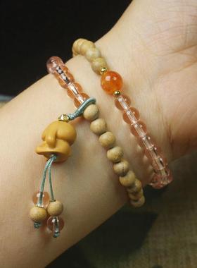 2025奶香木6mm双圈手串可爱狗吊坠手链手饰森系女款DIY佛珠念珠文