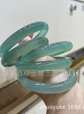 2026天然油青色玉髓手镯 只此青绿玛瑙玉髓手镯 翡翠平正圈晴水玉
