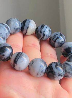 2025天然新疆和田玉青花籽料手串大圆珠子16mm黑白水墨画漆黑羊脂