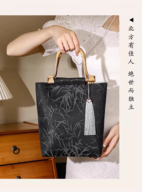 国风竹节手提包旗袍包大容量百搭新中式包包