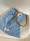 Original homemade one that goes well with anyone!! Retro cowhide rope niche blue striped shoulder bag for women
