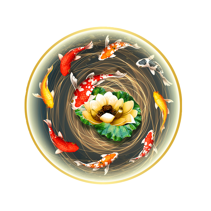 九鱼图招财挂画新中式圆形装饰画玄关带灯墙画led发光壁画锦鲤图 - 图3