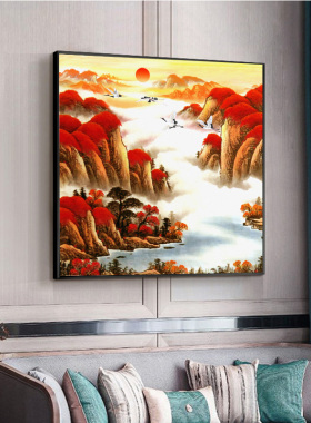 鸿运当头挂画客厅有靠山背景画