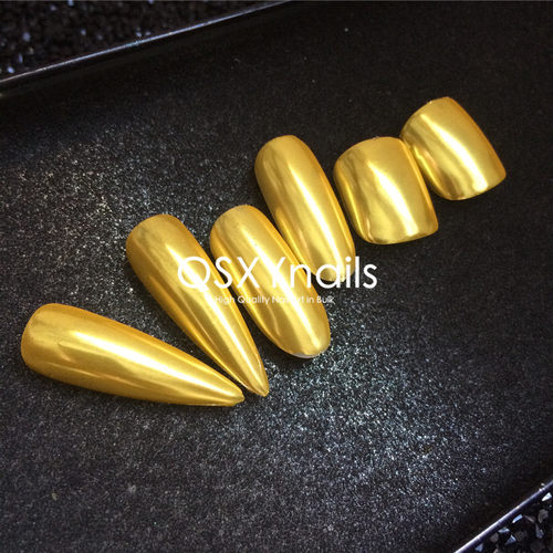 QSXYnails超亮荧光黄鲜艳美甲魔镜粉柠檬色镜面清透金感欧美闪粉 - 图3