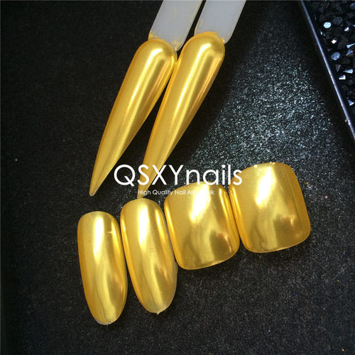 QSXYnails超亮荧光黄鲜艳美甲魔镜粉柠檬色镜面清透金感欧美闪粉 - 图0