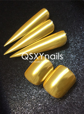 QSXYnails超亮荧光黄鲜艳美甲魔镜粉柠檬色镜面清透金感欧美闪粉