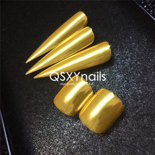 QSXYnails超亮荧光黄鲜艳美甲魔镜粉柠檬色镜面清透金感欧美闪粉 - 图1