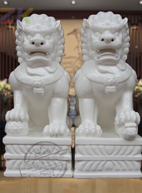 狮子装饰工艺品家居客厅中式陶瓷摆件摆设乔迁礼物白瓷纯手工仿t1